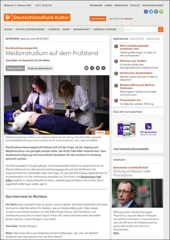 deutschlandfunkkultur.de | Medizinstudium auf dem Prüfstand | 04.10.2017