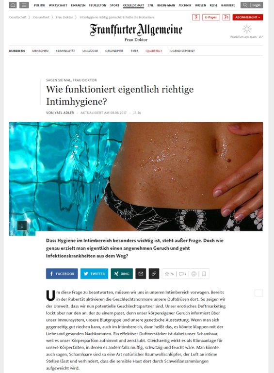 faz.net | Wie funktioniert eigentlich richtige Intimhygiene? | 08.08.2017
