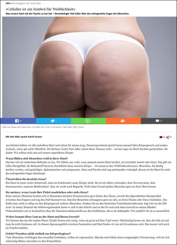 bernerzeitung.ch | Cellulite ist ein Symbol für Weiblichkeit | 26.04.2018