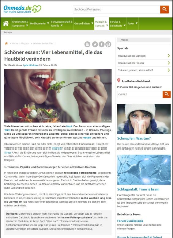 onmeda.de | Schöner essen: Vier Lebensmittel, die das Hautbild verändern | 05.02.2018