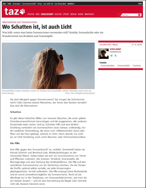 taz.de | Alternativen zur Sonnencreme | Wo Schatten ist, ist auch Licht | 17.06.2018