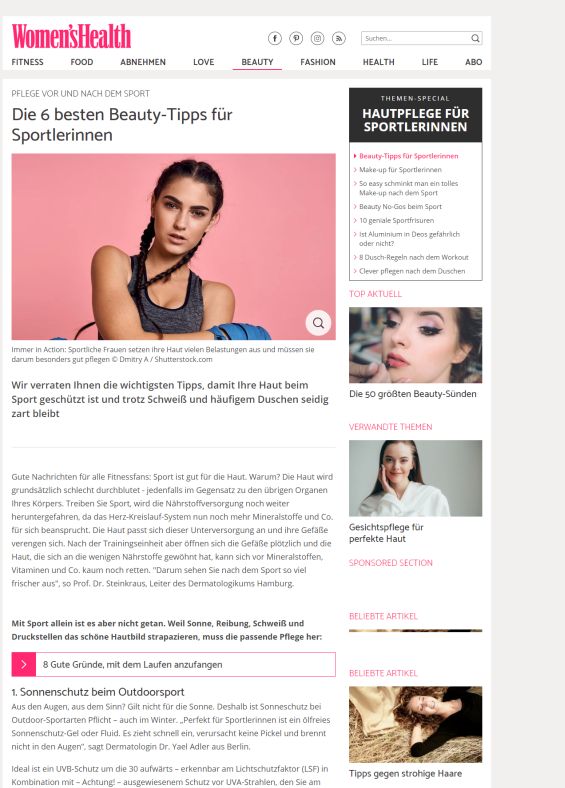 womenshealth.de | Die 6 besten Beauty-Tipps für Sportlerinnen | 09.05.2018