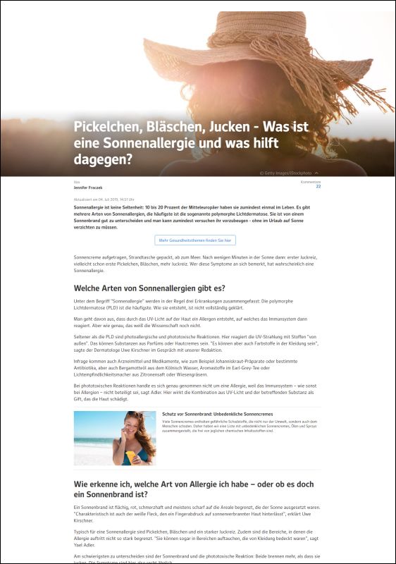 Pickelchen, Bläschen, Jucken - Was ist eine Sonnenallergie und was hilft dagegen?