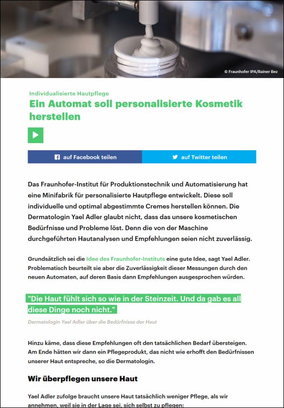 Ein Automat soll personalisierte Kosmetik herstellen