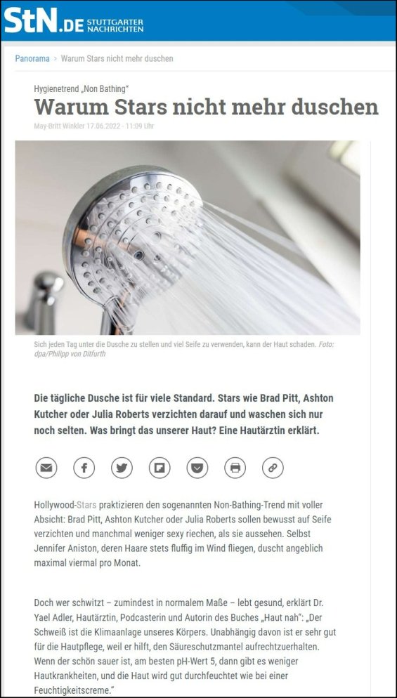 Hygienetrend „Non Bathing“ Warum Stars nicht mehr duschen