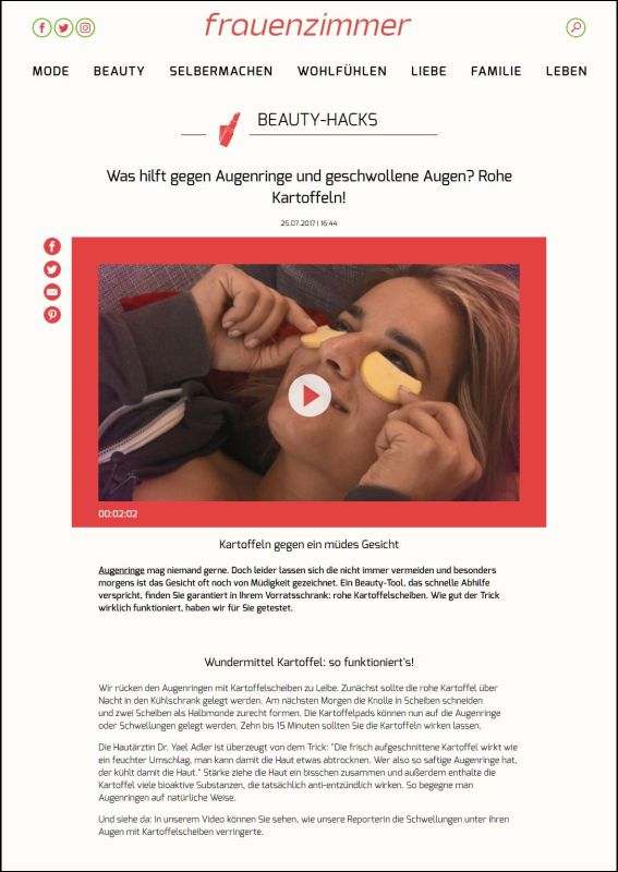 Was hilft gegen Augenringe und geschwollene Augen? Rohe Kartoffeln!