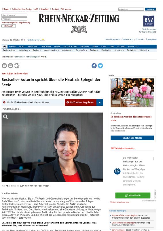 Yael Adler im Interview: Bestseller-Autorin spricht über die Haut als Spiegel der Seele