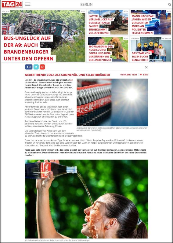 Trend: Um schneller braun zu werden, reiben sich einige Menschen mit Cola ein