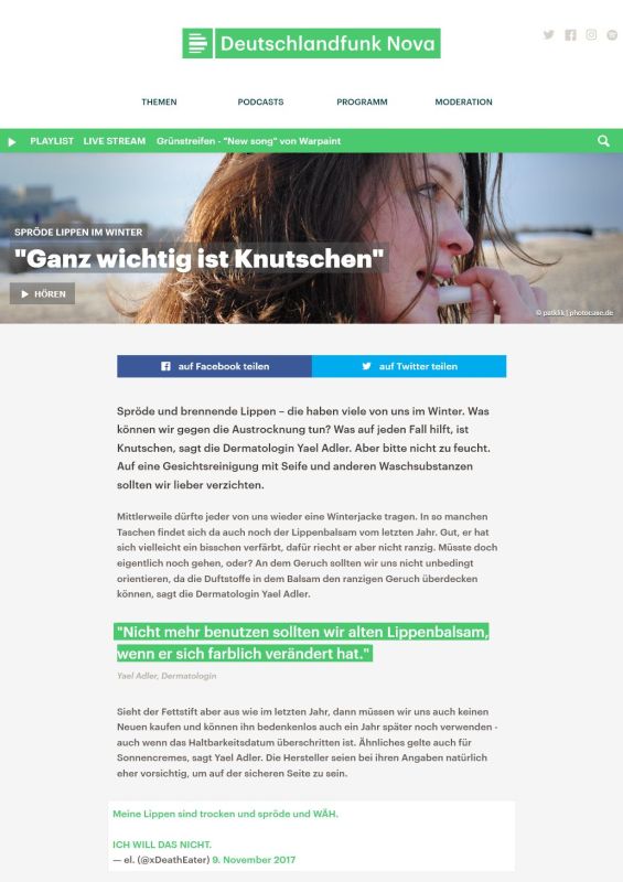Spröde Lippen im Winter: Ganz wichtig ist Knutschen