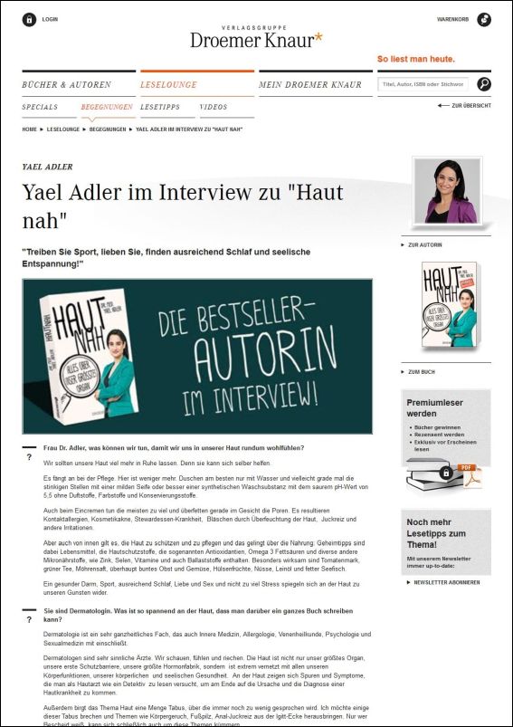 Die Leselounge: Yael Adler im Interview zu Haut nah | 01.2017
