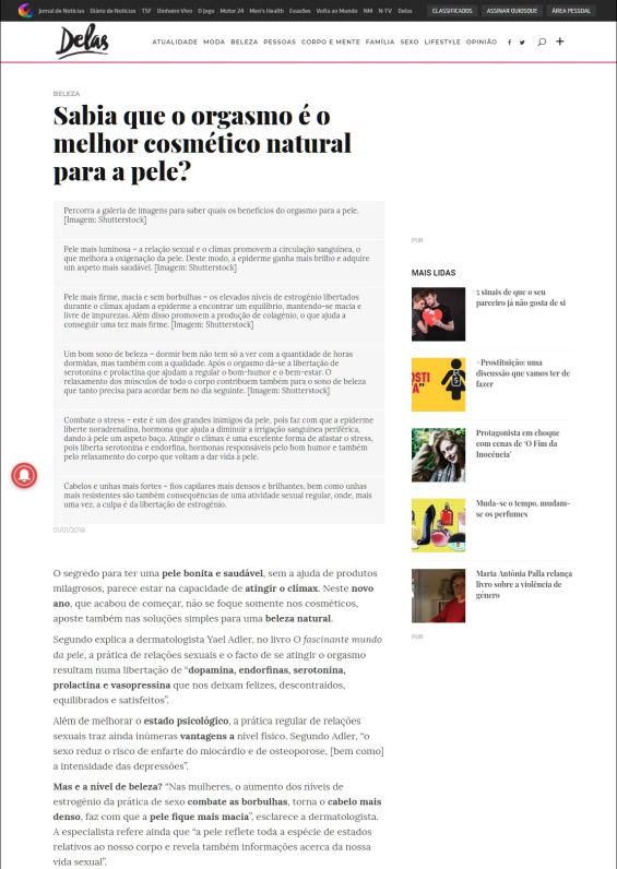 Sabia que o orgasmo é o melhor cosmético natural para a pele?