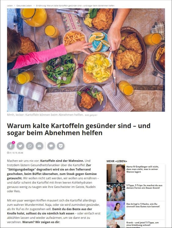 Warum kalte Kartoffeln gesünder sind – und sogar beim Abnehmen helfen