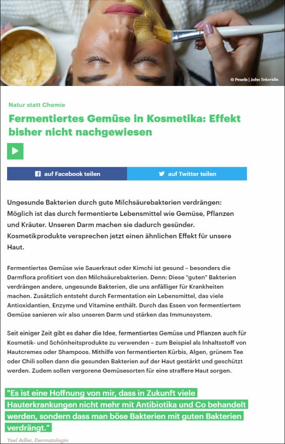 Fermentiertes Gemüse in Kosmetika: Effekt bisher nicht nachgewiesen