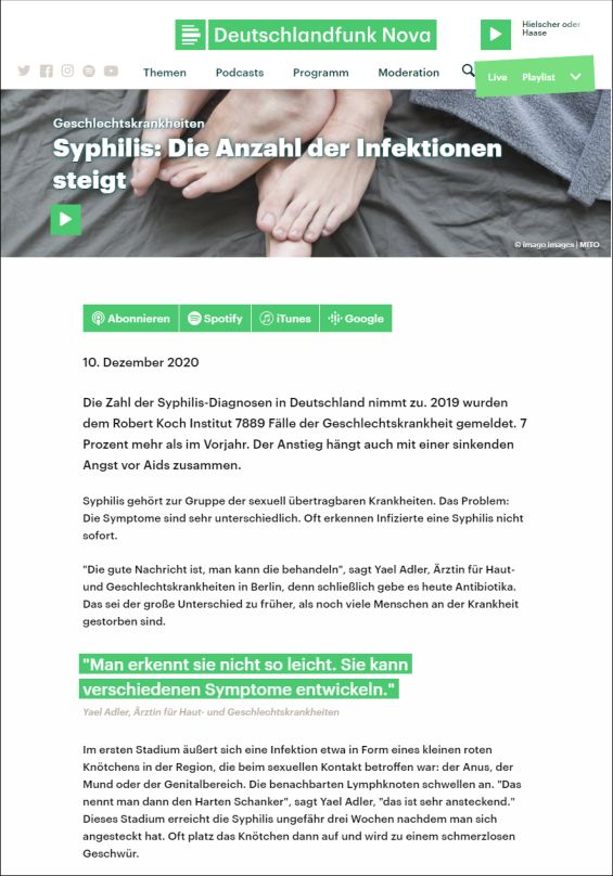 Syphilis: Die Anzahl der Infektionen steigt