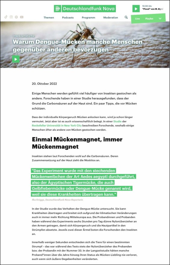 Insektenstiche: Warum Dengue-Mücken manche Menschen gegenüber anderen bevorzugen