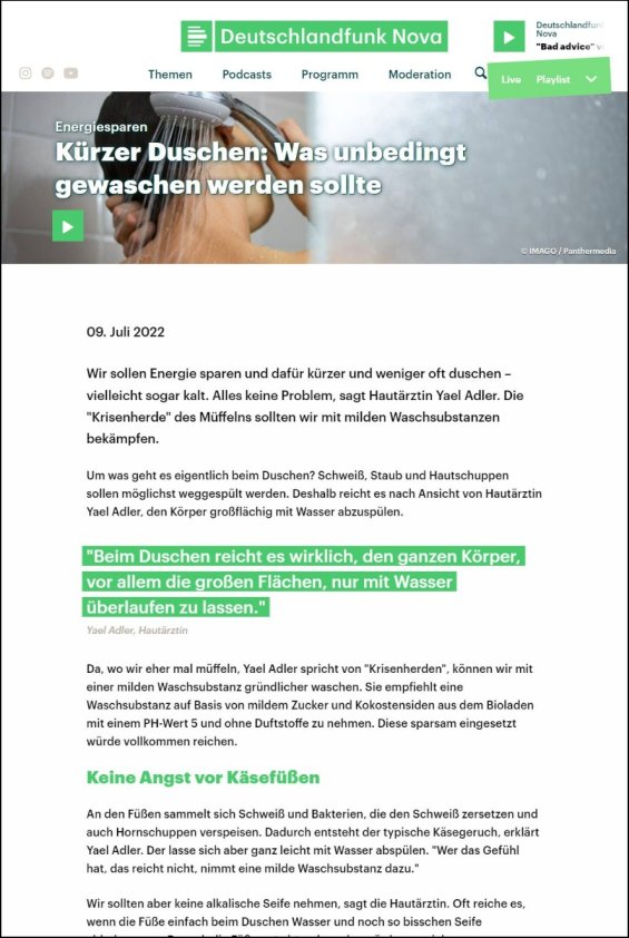 Kürzer Duschen: Was unbedingt gewaschen werden sollte