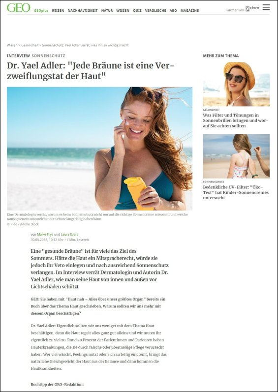 Dr. Yael Adler: Jede Bräune ist eine Verzweiflungstat der Haut