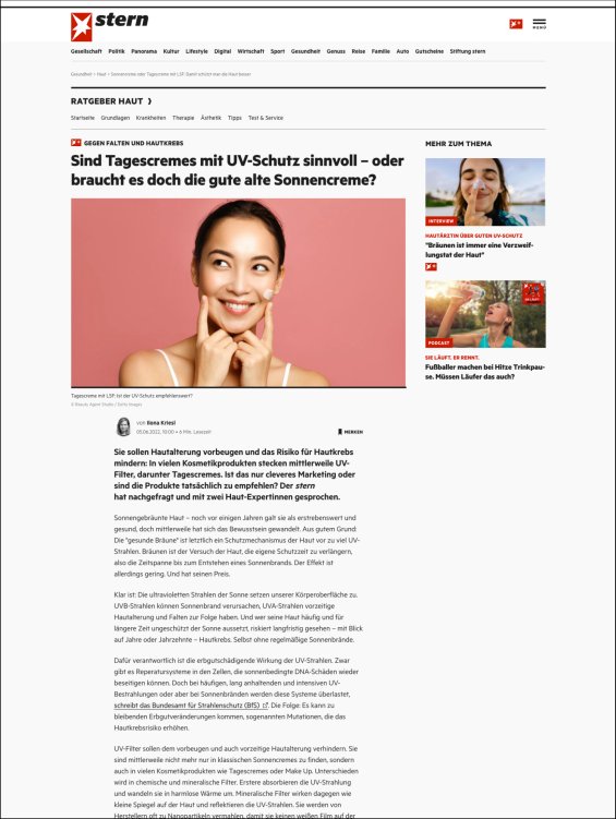 Sind Tagescremes mit UV-Schutz sinnvoll?