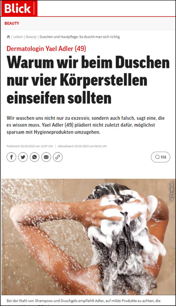 Warum wir beim Duschen nur vier Körperstellen einseifen sollten