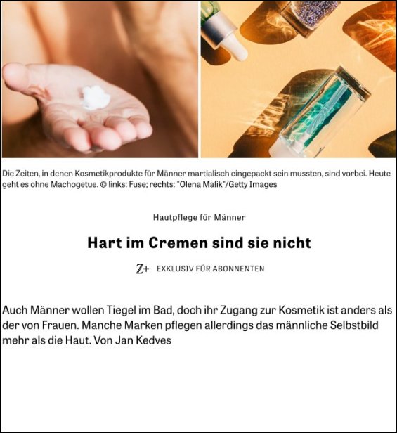 Hautpﬂege für Männer: Hart im Cremen sind sie nicht